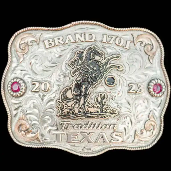 A custom bronc rider belt buckle