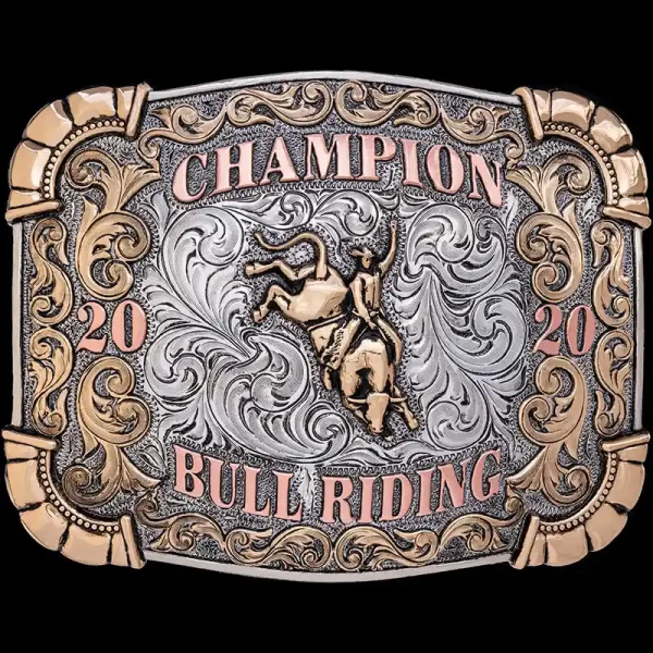 A custom bull riding belt buckle trophy
