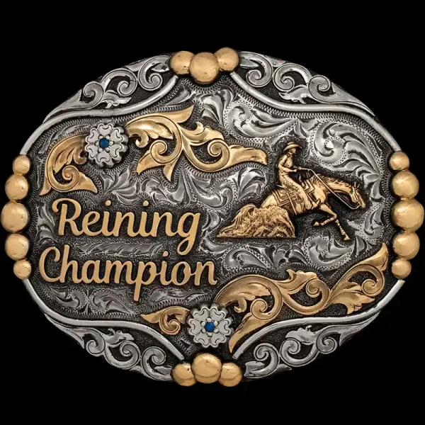 A reining champion belt buckle for men