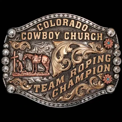 Jefferson custom western belt buckle featuring engraved German silver and handcrafted western details.