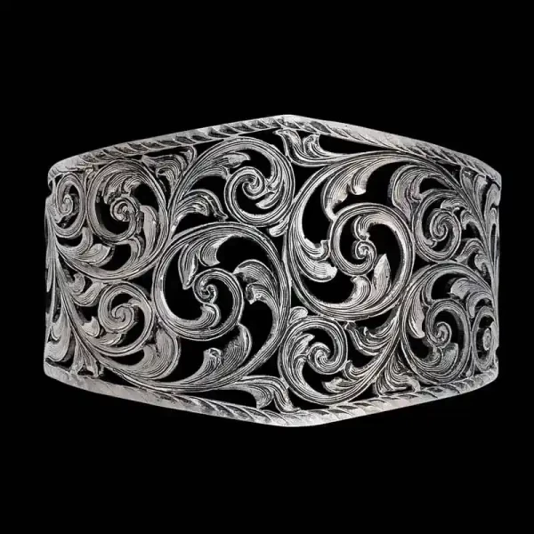 A women's cuff bracelet featuring western filigrane in antique finish