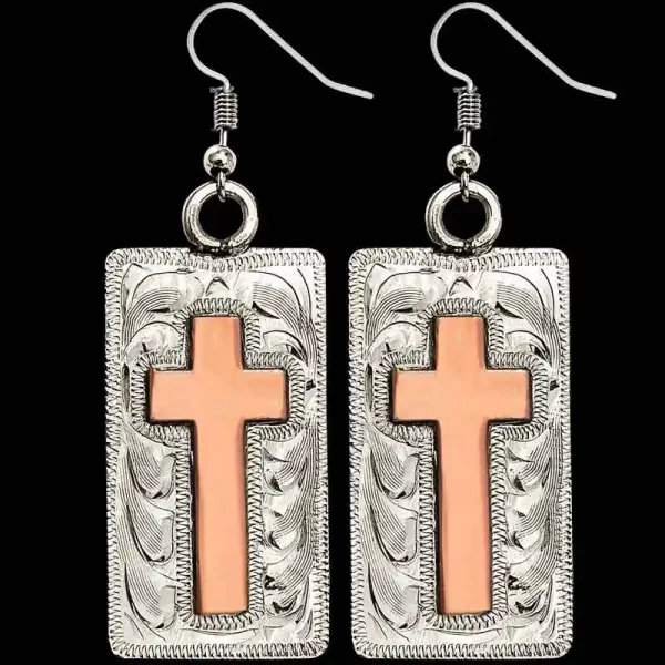 A pair of silver western earrings for women featuring cross copper figures
