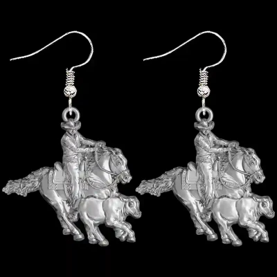 Working Cow Horse Man Earrings
