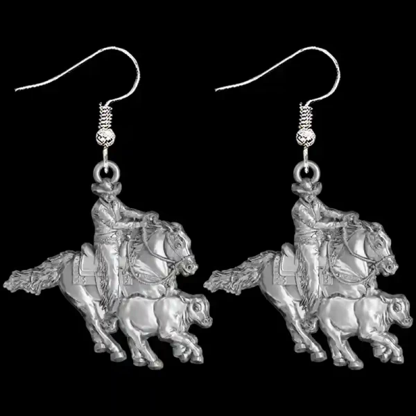Working Cow Horse Man Earrings