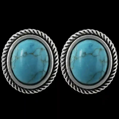 Elevate any outfit with our Sweat Pea Earrings, crafted from German Silver, featuring a bold turquoise center and detailed with solid and rope-edge accents.
