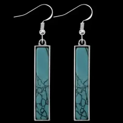 Shop Bellflower German Silver earrings with crushed turquoise stone. In stock and ready to ship next day. Perfect for Western style and everyday wear.