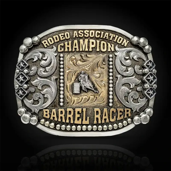 A custom oval western belt buckle for men featuring a cherokee chief figure 