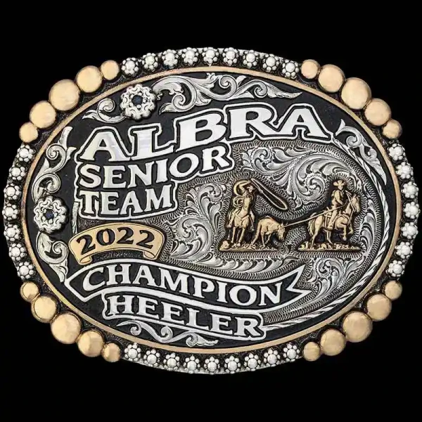 Weatherford custom western belt buckle crafted with engraved silver and classic western detailing.