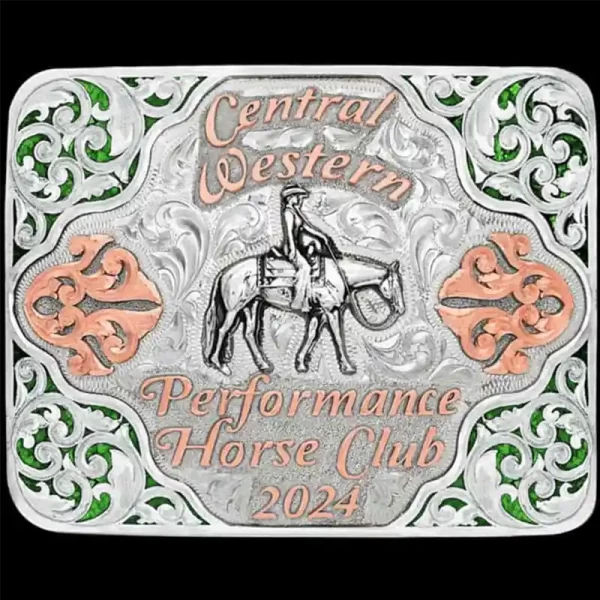 A western square crushed turquoise belt buckle