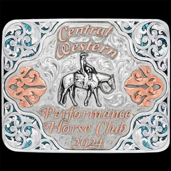 A western square crushed turquoise belt buckle