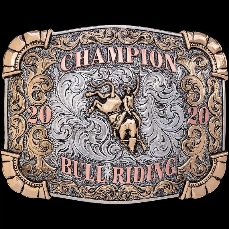 A custom bull riding belt buckle trophy