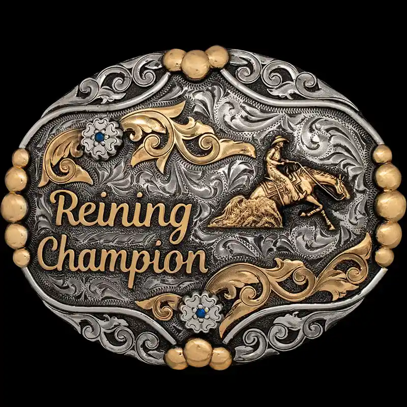 A reining champion belt buckle for men