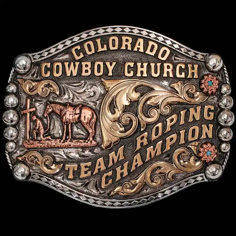 Jefferson custom western belt buckle featuring engraved German silver and handcrafted western details.