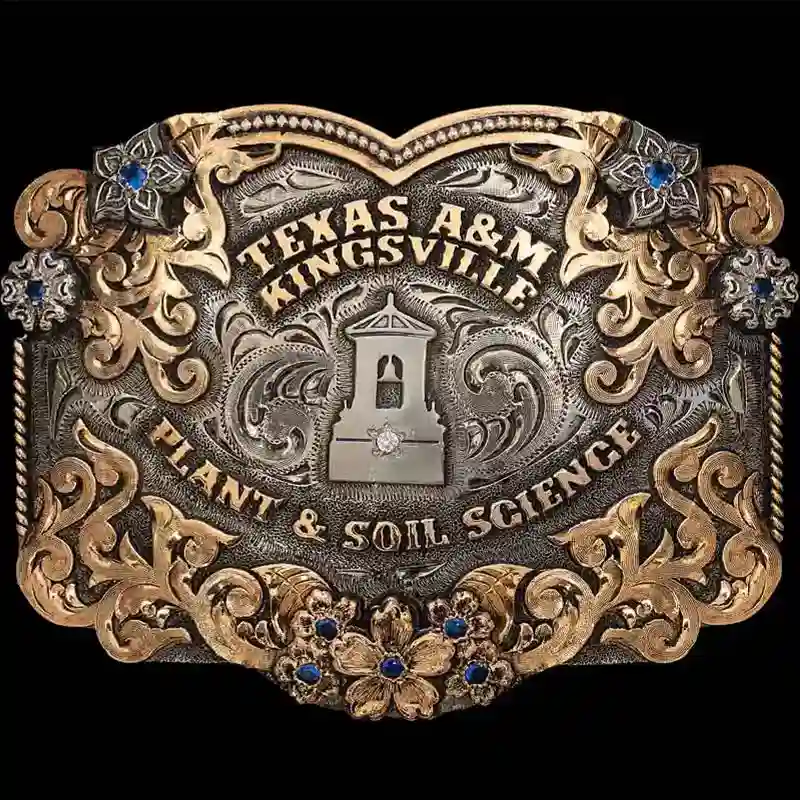 A custom graduation belt buckle for Texas A&amp;M Kingsville Plant &amp; Soil Science graduate 