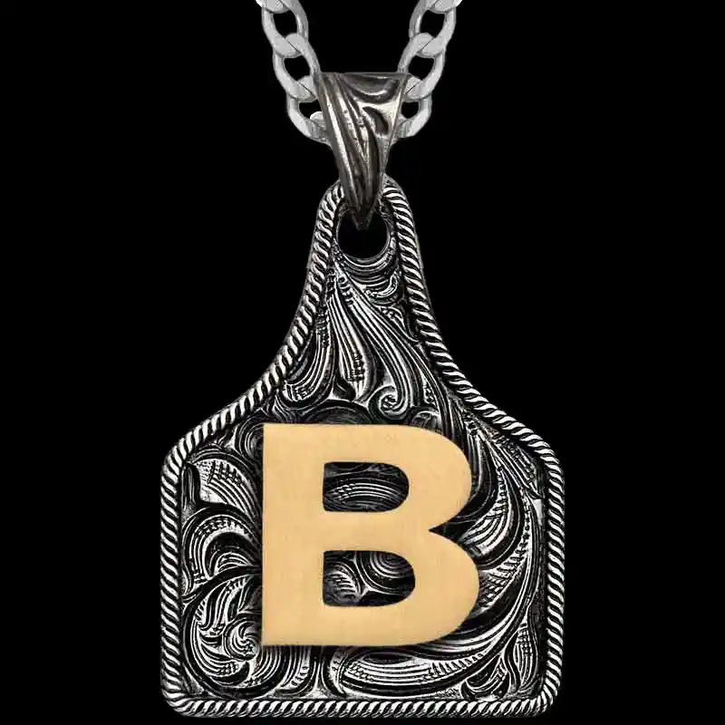 Texas Size Initial Cow Tag Necklace