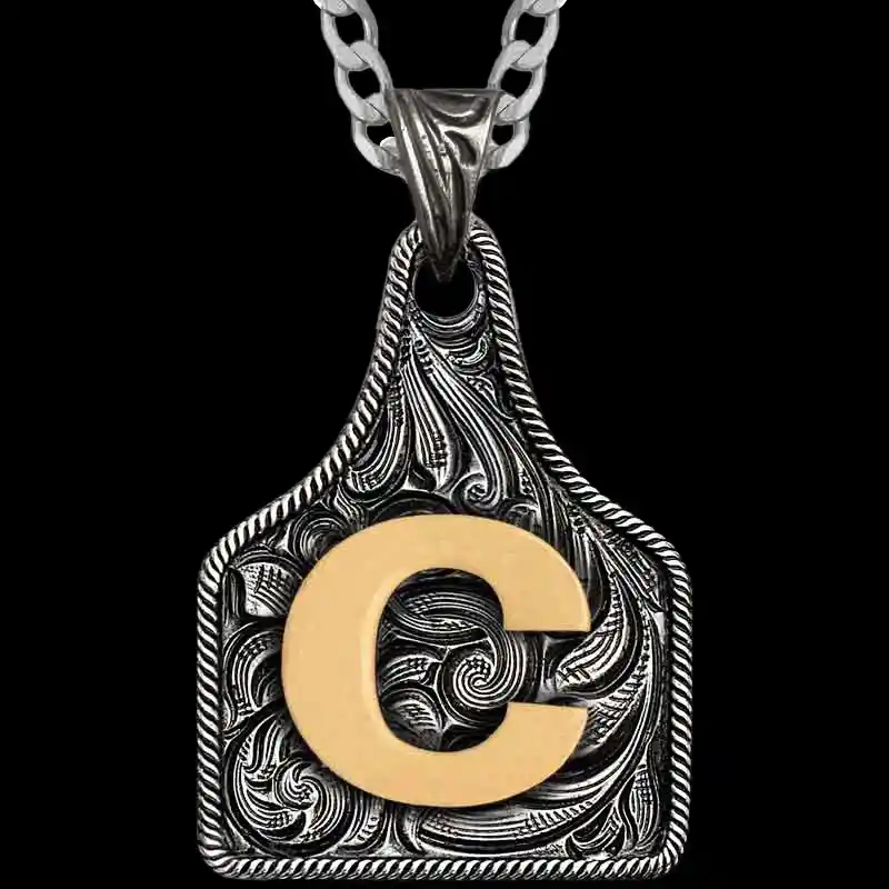 Texas Size Initial Cow Tag Necklace