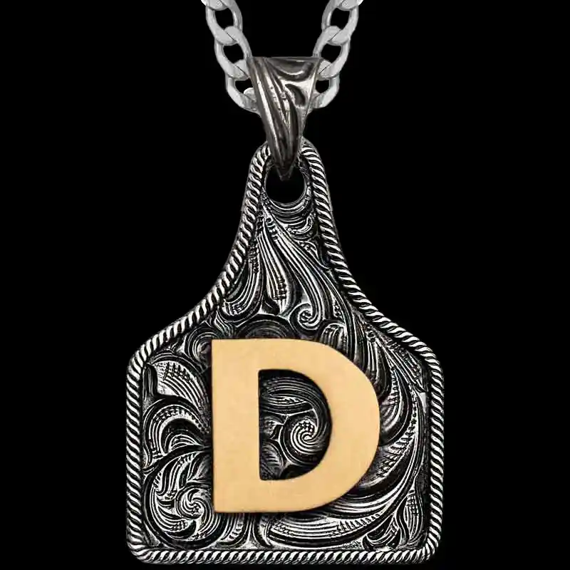Texas Size Initial Cow Tag Necklace