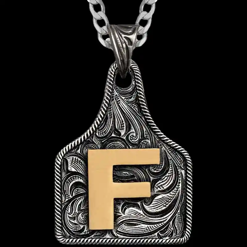 Texas Size Initial Cow Tag Necklace