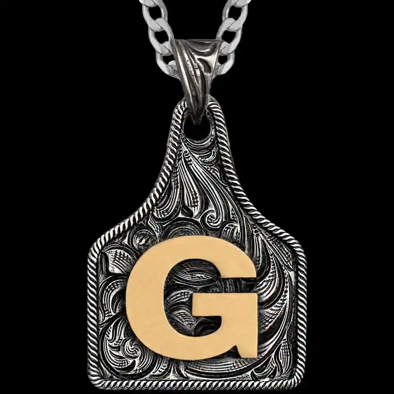 Texas Size Initial Cow Tag Necklace