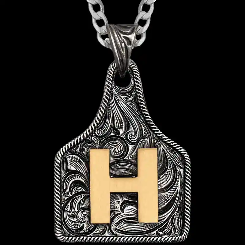 Texas Size Initial Cow Tag Necklace