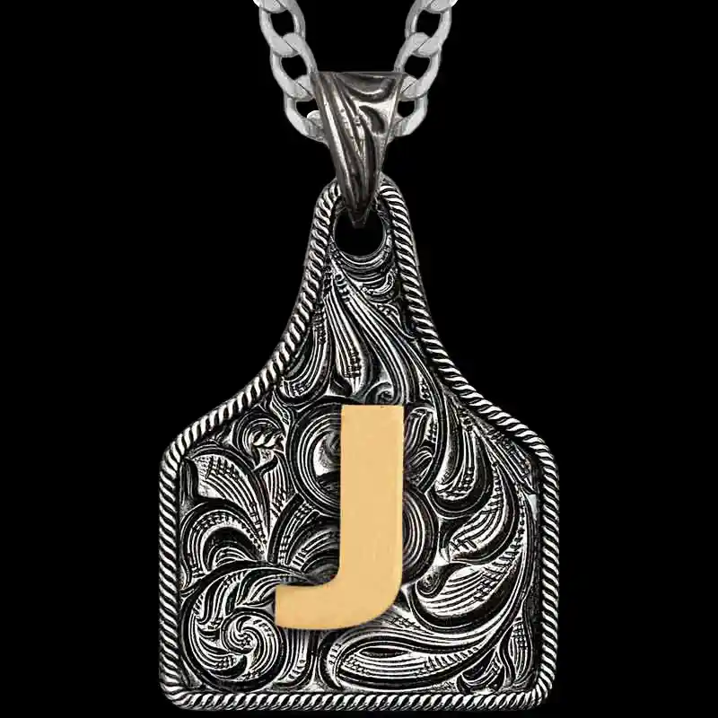 Texas Size Initial Cow Tag Necklace