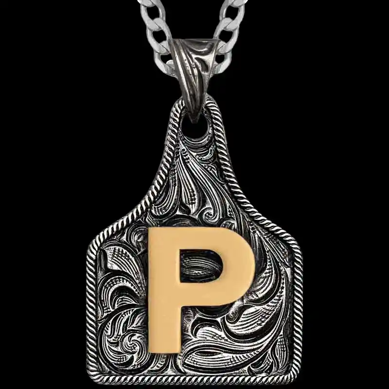 Texas Size Initial Cow Tag Necklace