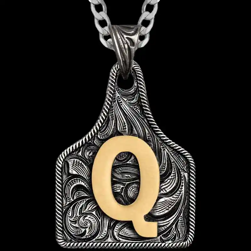 Texas Size Initial Cow Tag Necklace