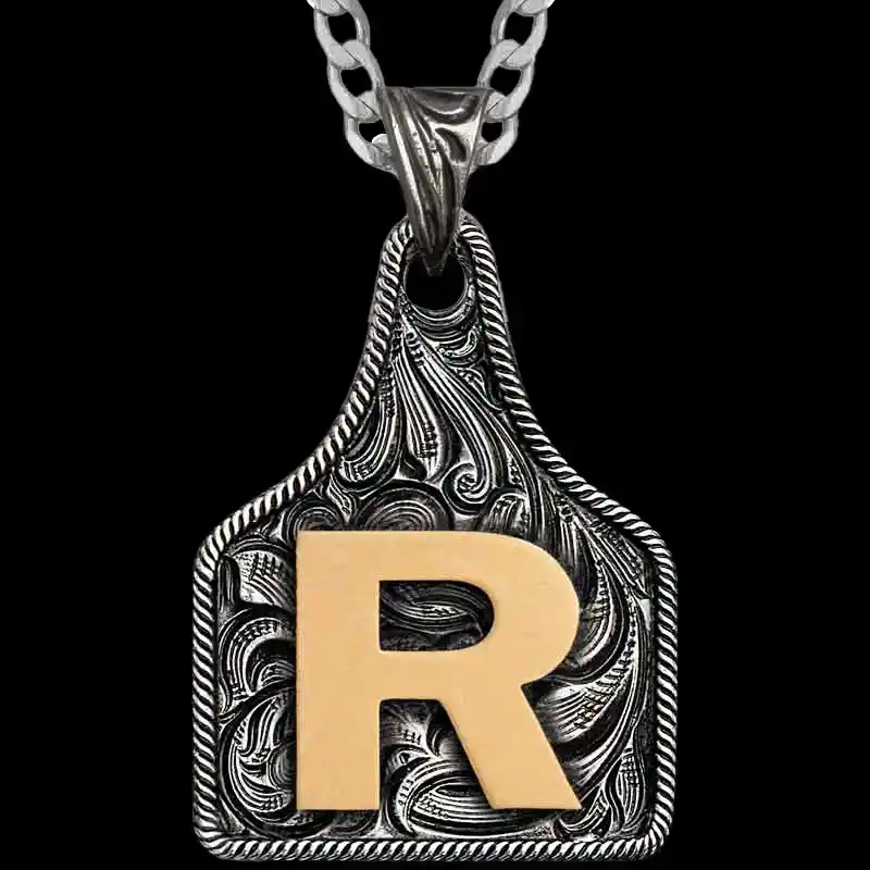Texas Size Initial Cow Tag Necklace