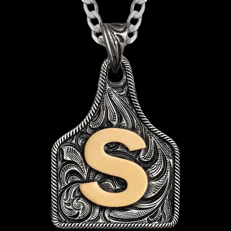 Texas Size Initial Cow Tag Necklace