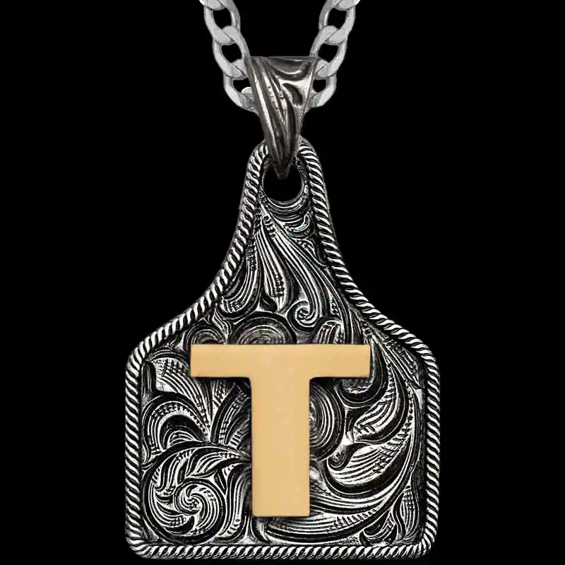 Texas Size Initial Cow Tag Necklace
