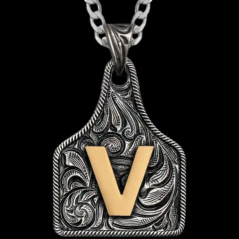Texas Size Initial Cow Tag Necklace