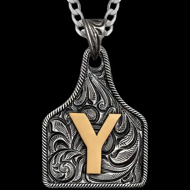 Texas Size Initial Cow Tag Necklace