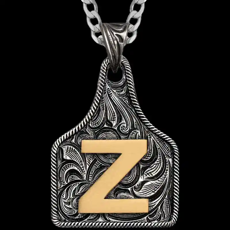 Texas Size Initial Cow Tag Necklace