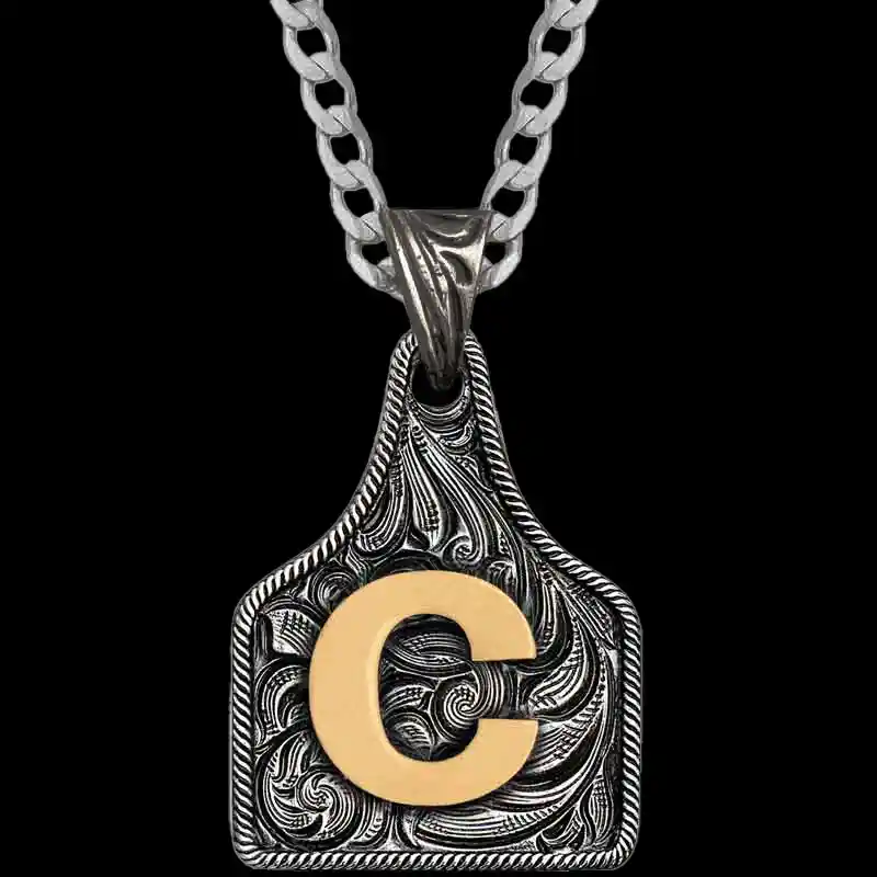 Medium Initial Cow Tag Necklace 