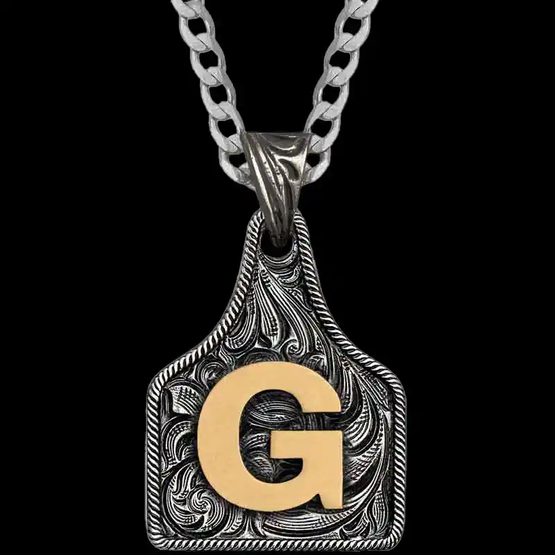 Medium Initial Cow Tag Necklace 