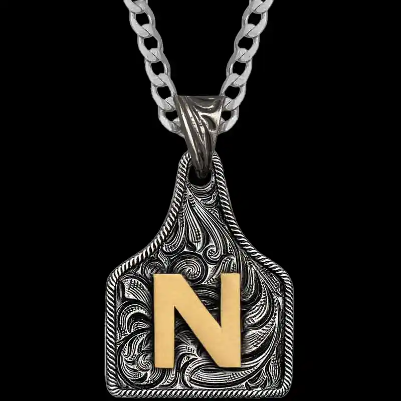 Medium Initial Cow Tag Necklace 
