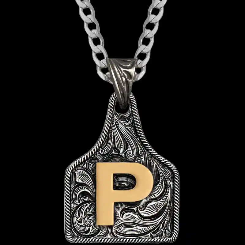 Medium Initial Cow Tag Necklace 
