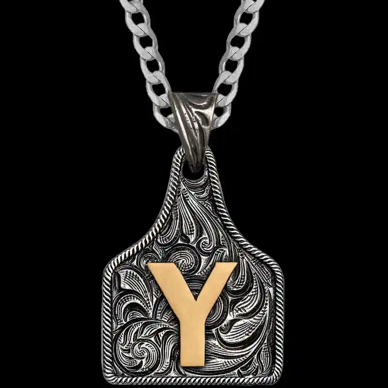 Medium Initial Cow Tag Necklace 