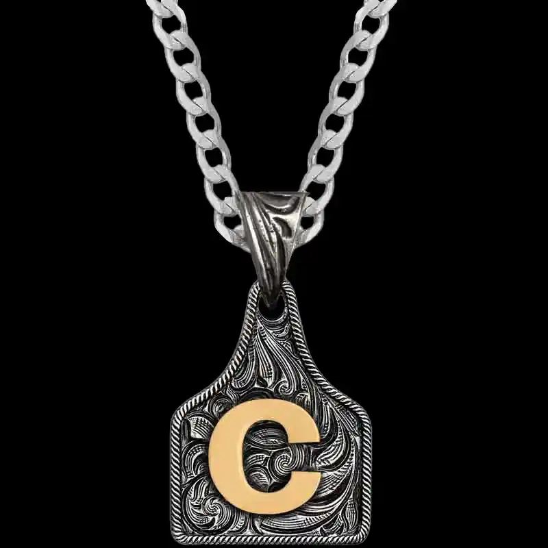 Mini Initial Cow Tag Necklace 
