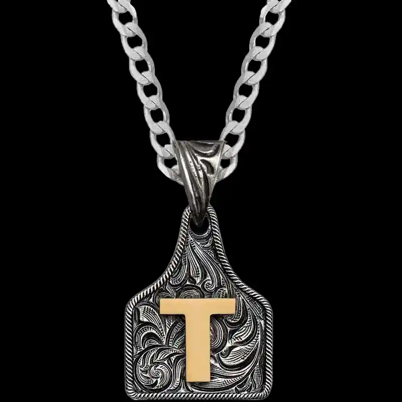 Mini Initial Cow Tag Necklace 