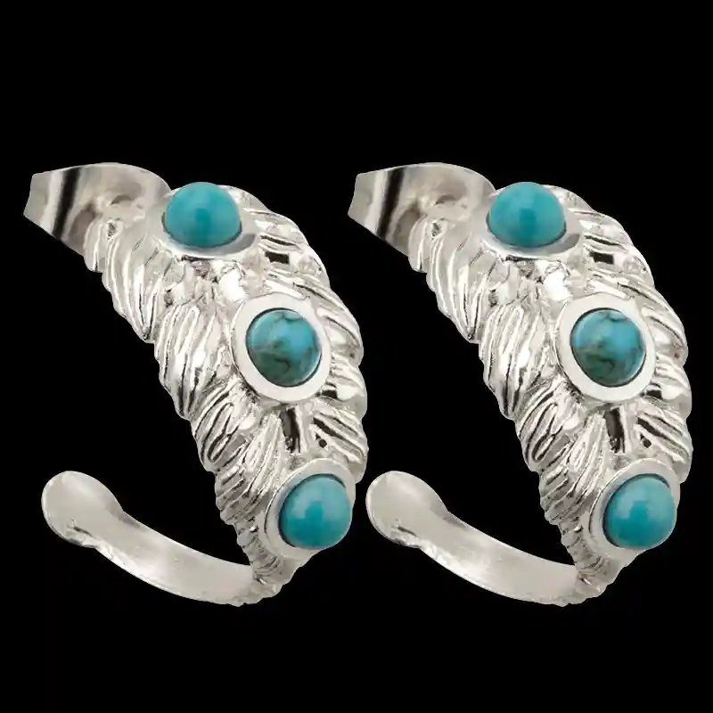 Turquoise Trail Western Hoop Feather Earrings (In Stock)