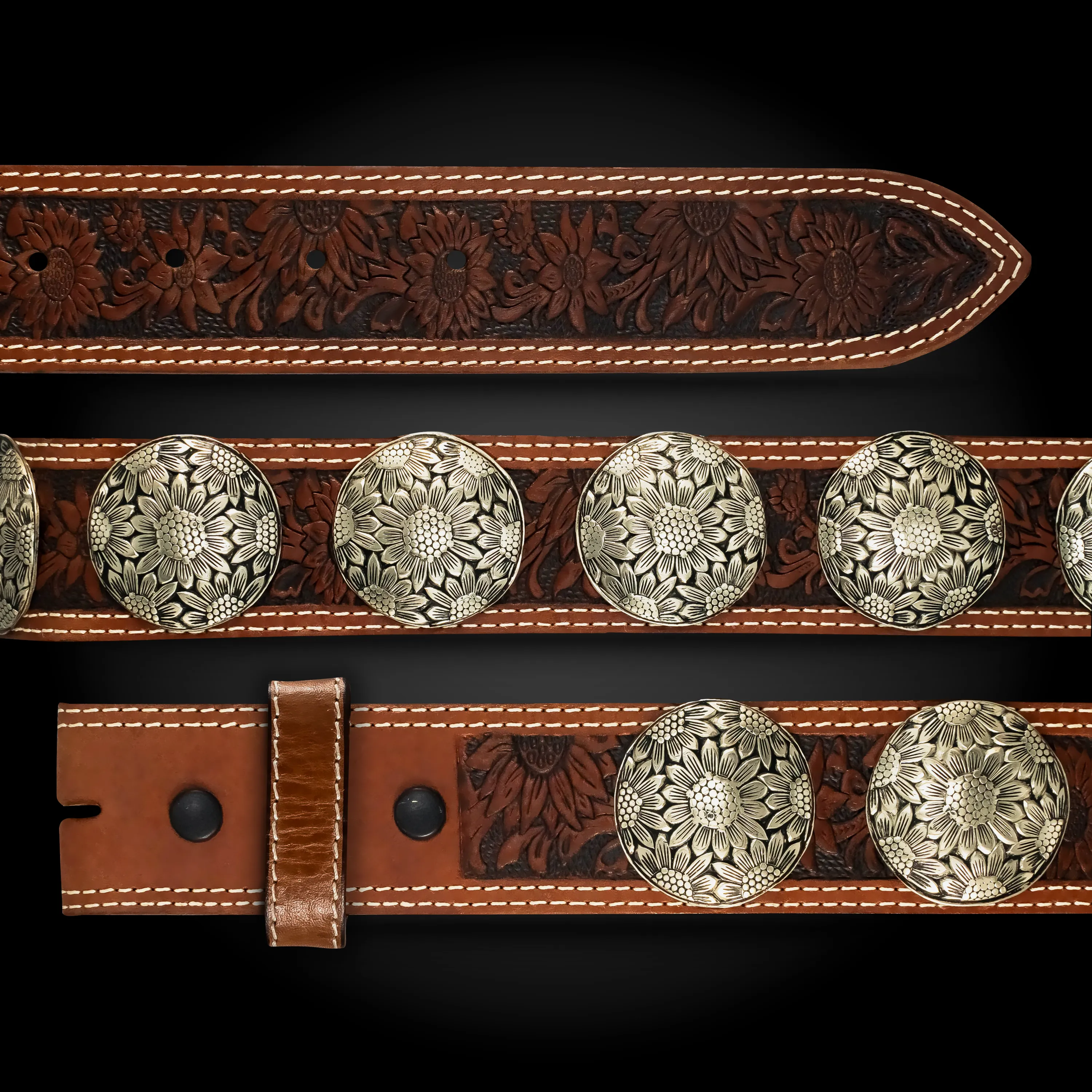 Silver Birch Concho Leather Belt