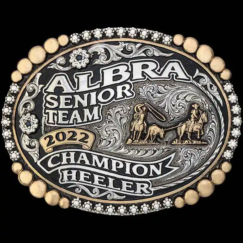 Weatherford custom western belt buckle crafted with engraved silver and classic western detailing.