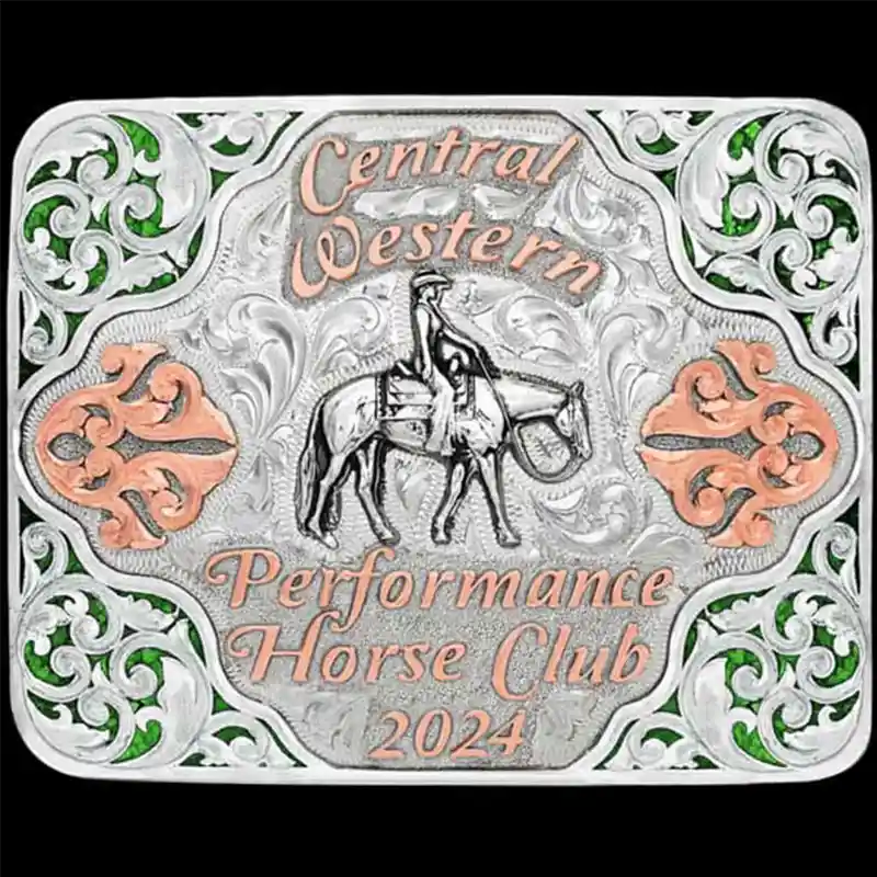 A western square crushed turquoise belt buckle