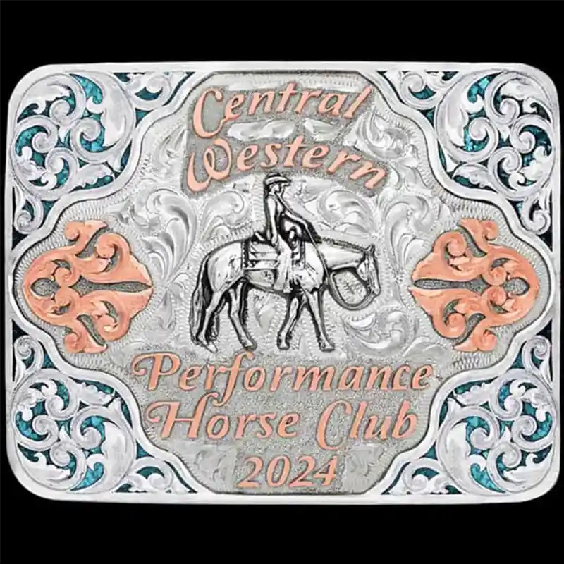 A western square crushed turquoise belt buckle